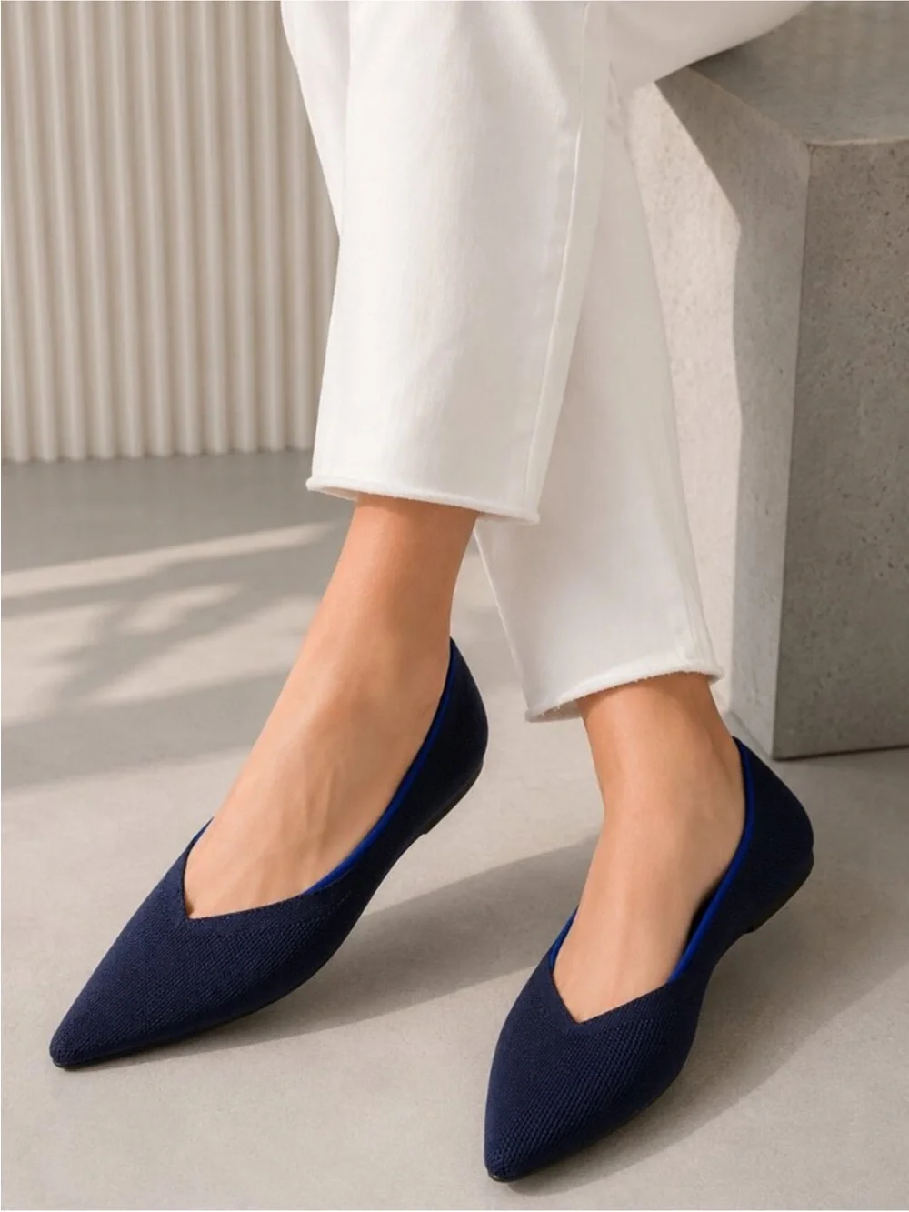 Rothy's Navy Pointed Knit Ballet Flats Size 10